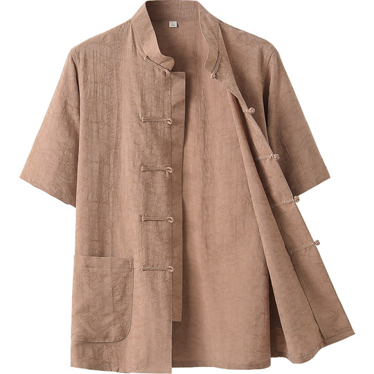 中国风宽松短袖衬衫复古唐装男青中年半袖上衣夏季居士禅修服茶服