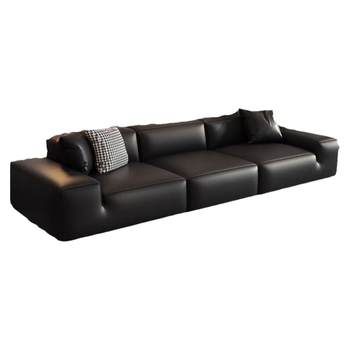 Italian light shendifen big black cow leather sofa