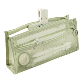 Deli triangular mesh pencil bag large capacity high appearance ins style simple transparent double-layer student exam zipper stationery bag junior high school girls portable pencil bag 2025 new storage bag boy