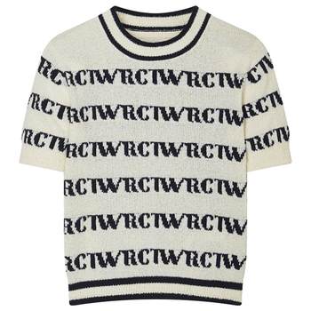 TeenieWeenie Bear Summer Letter Jacquard Round Neck Pullover Sweater Short Sleeve Knitted Sweater Women