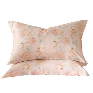 水星家纺全棉对枕套100%纯棉花卉印花枕芯套一对装家用宿舍床品