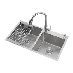 Kitchen Sink Double Bowl 304 Stainless Steel Dishwashing Basin Sink Handcrafted Thickened Above and Below Counter Basin