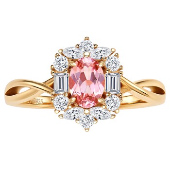 Cultured egg shape padparadscha diamond ring women's 925 silver