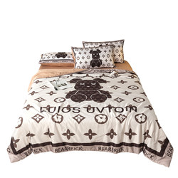 Light Luxury Summer Ice Silk Summer Quilt Four-Piece Set, Washable Silk Air-Conditioning Quilt, Machine Washable Summer Quilt, Single/Double Thin Quilt Core