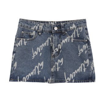 Plus size ເດັກຍິງໄຂມັນພິມ denim skirt ແມ່ຍິງ summer ໃຫມ່ກະທັດຮັດແອວສູງ a-line retro hip-hugging ສັ້ນ skirt
