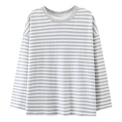 Pajamas women's tops spring and autumn pure cotton striped long-sleeved loose large size T-shirts can be worn as home clothes tops single piece