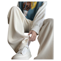 Corduroy pants mens spring and autumn trendy brand handsome straight wide-leg pants heavy drape loose casual trousers for men