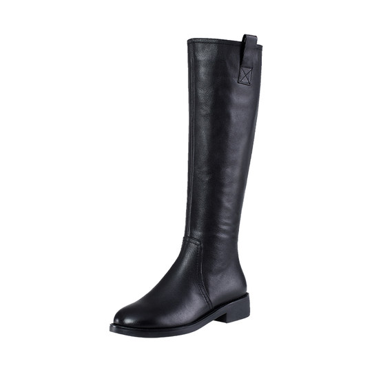 New velvet warm mid-heeled black cowhide boots