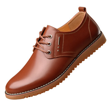 Men's casual leather shoes genuine brown inner height increasing men's shoes
