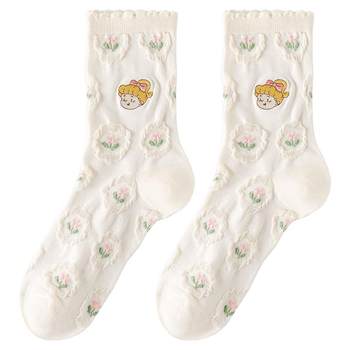 little berry joint gift boxs socks women's mid-calf socks white women's socks spring and autumn ladies lace pile socks cotton