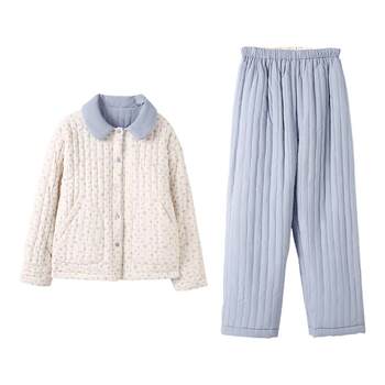 Anzhiban super warm quilted three-layered pajamas ultra-thick ສໍາລັບແມ່ຍິງລະດູຫນາວ woven brushed ລະດູຫນາວນອກໃສ່ເຄື່ອງນຸ່ງເຮືອນ