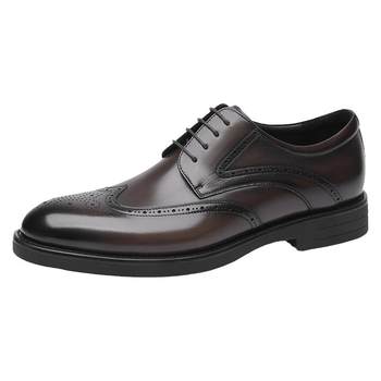 Goldlion fashionable brogue leather shoes, wear-resistant, light and soft sole