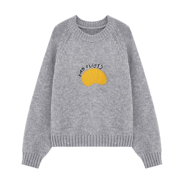 Basic House/Baijiahao cartoon embroidered round neck sweater raboss sleeve pullover thickened knitted top autumn and winter