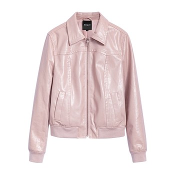 Desigual watermelon, same style as the star, 25 autumn and winter new product knitted spliced ​​pink women's coat leather jacket