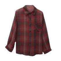 Red plaid ice silk sunscreen shirt for women summer thin blouse with suspender skirt and shawl top cardigan