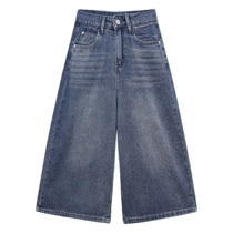 American retro high street denim shorts for women summer new style lazy and relaxed high waist straight wide leg cropped mid-pants