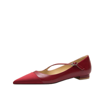 Lily Wei pointed toe flat Mary Jane red small leather shoes French retro small size womens 313233 shallow mouth single shoes