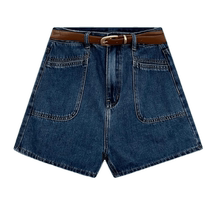 Retro blue denim shorts for women summer new large size fat mm high waist slim a-line wide-leg pants casual hot pants