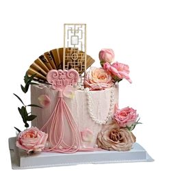 Guo Chao New Chinese Birthday Cake Decoration Retro Screen Fan Flower Plug -in Plug -in Auspicious Ruyi Baking Dress