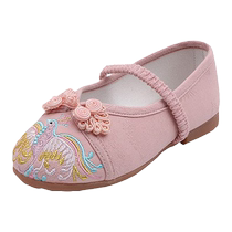 2024 New Childrens Hanfu Shoes Chinese Style Ancient Costume Shoes Soft Sole Old Beijing Cloth Shoes Handmade Girls Embroidered Shoes