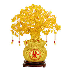 Citrine Fortune Tree Lucky Ornament New Year Wine Cabinet Decoration Home Living Room Entrance Small Money Tree Opening Gift