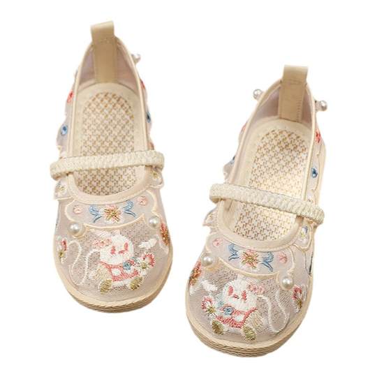 Zapatos Hanfu para niña, zapatos bordados de estilo étnico.