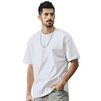 32 double yarn Smooth Cotton 250g Heavy Pound Base Pure Color Round Collar Short Sleeve T-shirt Male Summer Loose 100 lap little white t