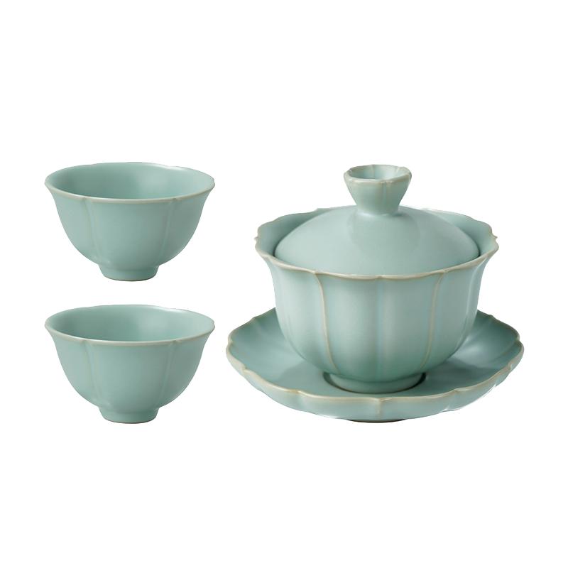 Ru Kiln Sancai Covered Bowl Set Jingdezhen Household Tea Making