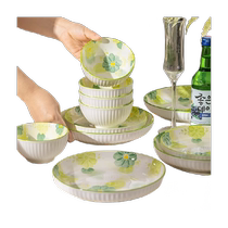 Kangmo bowl and dish set household fresh and good-looking bowls and chopsticks bowls and bowls new ceramic tableware for housewarming