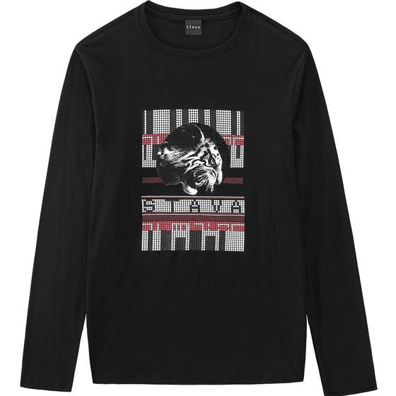 
[Clearance] Sideya men's long-sleeved T-shirt Spring new trendy tiger head print white round neck youth base shirt