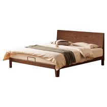 Original element solid wood bed modern simple oak black walnut color small apartment master bedroom flush double bed P4012