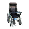 Folding wheelchair for the elderly with full reclining seat and commode