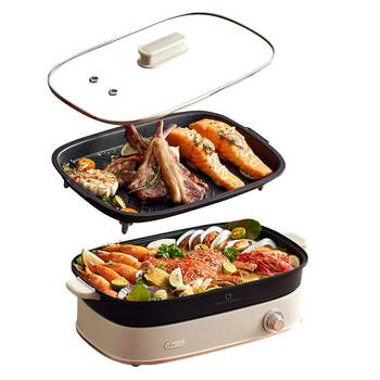 Bear multifunctional cooking pot ຄົວເຮືອນ barbecue pot baking pan split hot pot electric cooking pot grilled shabu all-in-one pot grilled fish pot