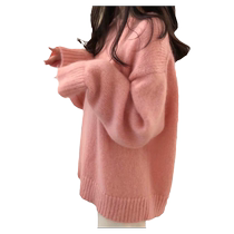 2023 new autumn womens loose lazy gentle and versatile outer wear base slimming pink knitted sweater