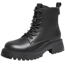 Camel Womens Shoes 2023 Autumn and Winter New Genuine Leather British Style Side Zipper Lace-Up Casual Thick Heel Short Boots Womens Martin Boots