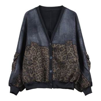Buckskin leopard print short jacket for women 2025 winter new plus velvet cotton jacket leather u leather stitching thickened top Buckskin leopard print short jacket for women 2025 winter new plus velvet cotton jacket leather u leather stitching thickened top