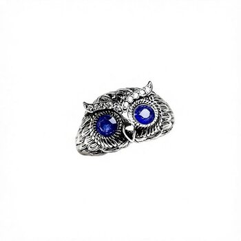 Natural sri lanka sapphire owl silver ring