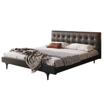 Yiluo leather bed light luxury modern master bedroom black zippered ash wood solid wood wedding bed Italian minimalist soft bed