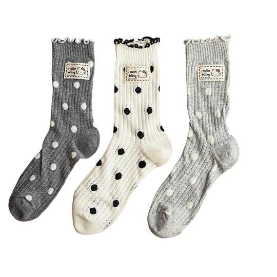 果壳中筒袜女2025春秋款玛丽猫联名袜子新款波点女士堆堆袜