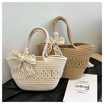 New product 2024 new style small fresh style silk scarf straw fashion ins style trendy women's bag shoulder bag handbag