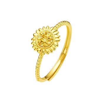 Zhou Taisheng X Van Gogh Collaboration | Gold Ring, Pure Gold Sunflower Adjustable Ring, Jewelry Gift for Girlfriend's Birthday.
