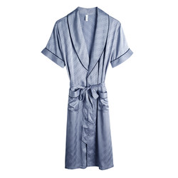 Xuanliang nightgown men's summer thin ice silk short-sleeved pajamas summer cool simulated silk home clothes large size bathrobe