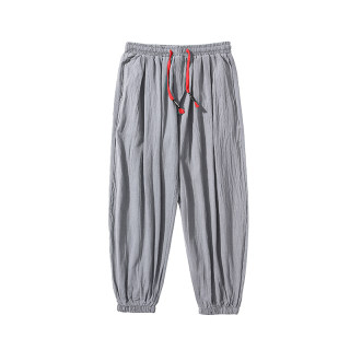 棉麻阔腿裤子男夏季薄款束脚哈伦裤中国风胖子宽松大码九分灯笼裤