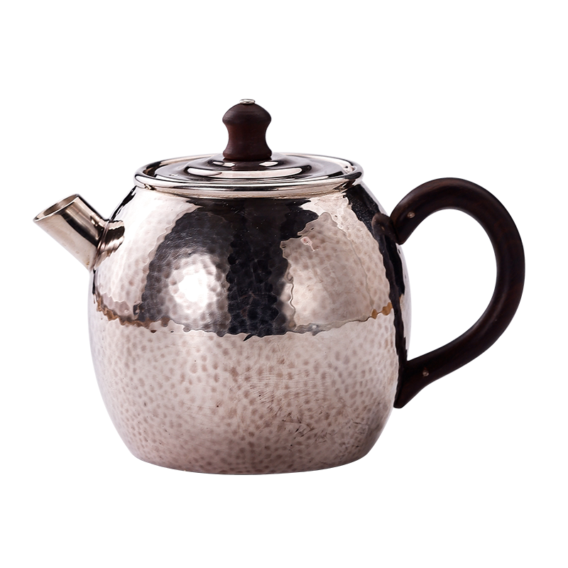 純銀製 饕餮文様 砲口 鎚目打 湯沸 銀瓶 煎茶道具 炮