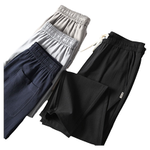 Mens thin micro-elastic casual pants for spring and summer thin seersucker textured drawstring trousers
