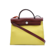 (self-employed) Middle 95 New Hermes Love Massee single shoulder bag Herbag31 lemon yellow canvas X engraved silver buckle