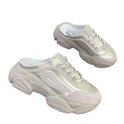 ລະດູໃບໄມ້ປົ່ງແລະລະດູຮ້ອນປີ 2022 ໃໝ່ Baotou drag women daddy shoes leather all-match thick bottom sandals outer wear heightening lazy half slippers