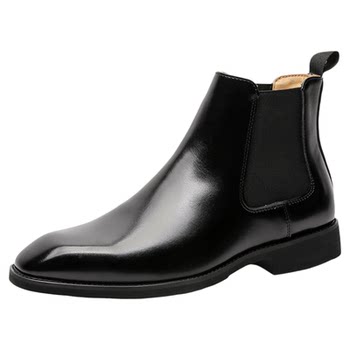 Square toe chelsea boots men's business formal high-top leather shoes