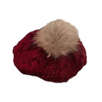 Raccoon fur ball decoration winter versatile wool beret