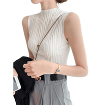 Designed half-high collar knitted vest womens white suit bottoming shirt temperament mid-collar sleeveless inner waistcoat autumn